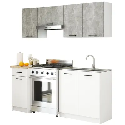 Zdjęcie produktu dla Zestaw kuchenny AKORD OLIWIA 1.8m Szary Beton, Biały 180 cm 180x46x203 cm