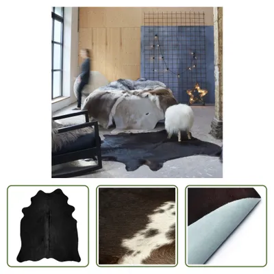 Produktbild von The Living Store Teppich Echtes Rindsleder Schwarz 150x170 cm