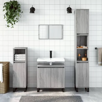 Produktbild von [Home] Badschrank Grau Sonoma 58x33x60 cm Holzwerkstoff , Neue Mode 2024 im häuslichen Leben