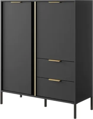 Produktbild von Kommode LARYSA mit 2 Schubladen und 2 Türen, Sideboard in Farbe: Anthrazit, Schrank in Größe: 103,3x123,4x39,5 cm