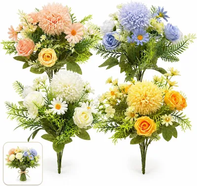 Produktbild von Kunstblumen-Set, 4-teilig, Rosen, Gänseblümchen und Kugelblumen, für Vasen