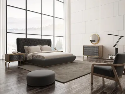 Produktbild von Design Komplett Schlafzimmer Bett Holz 2x Nachttische Kommode mit Spiegel