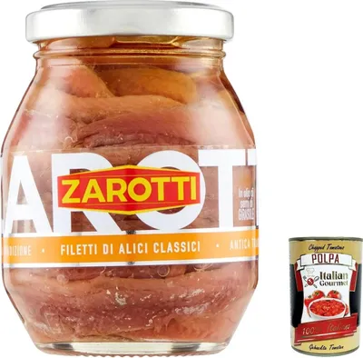 Produktbild von 3x Zarotti Filetti di Alici, Classic Sardellenfilets in Sonnenblumenöl 140g + Italian Gourmet polpa 400g