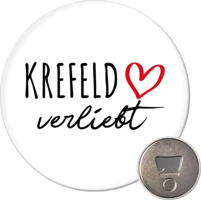 Produktbild von Huuraa Magnet Krefeld verliebt 59mm Kühlschrankmagnet rund Flaschenöffner Geschenkidee