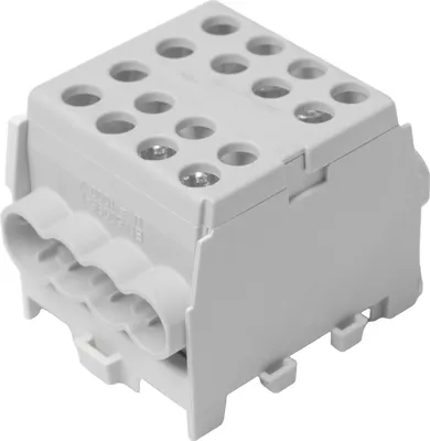 A close-up, isolated shot of a gray electrical terminal block.