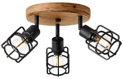 Zdjęcie produktu dla Lampa Brilliant Gwen Spotrondell, 3-ramienna, styl antyczny, drewno/czarny, metal korundowy, czarna, 3x D45, E14, 28 W