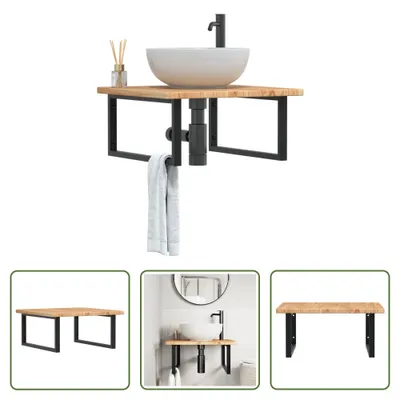 Produktbild von The Living Store Waschtischplatte mit Halterung Stahl und Massivholz Eiche