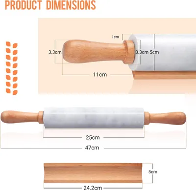 Produktbild von Teigroller Set - Marmor Teigroller mit Holzgriff - Cradle 25,4CM Roller Weiß