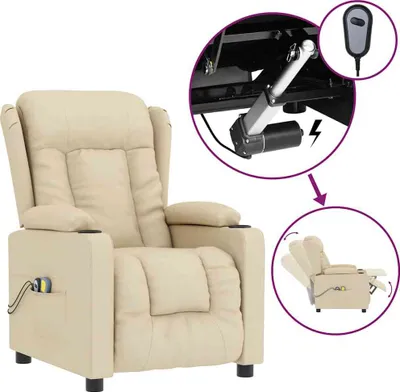 Image de vidaXL Fauteuil de massage électrique Crème Tissu
