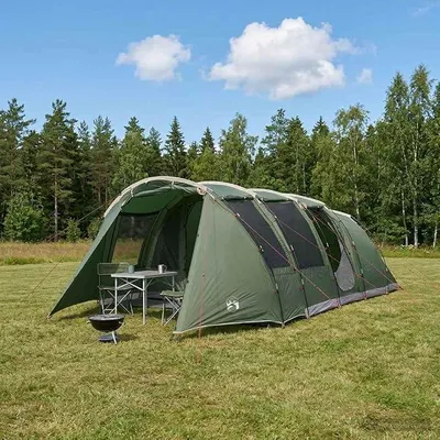 Produktbild von Tunnelzelt Grün 675 x 392 x 210 cm, wasserdichtes Outdoor Zelt mit Fiberglasgestell, 10 Personen Familienzelt, leichtes Campingzelt mit Vorraum und Moskitonetz für Trekking Festival Schutz
