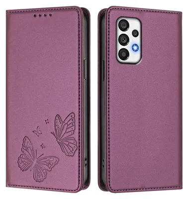 Obrázek produktu pro Kožené pouzdro pro Samsung Galaxy A72, motýlí ražbou, peněženkové flip pouzdro se stojánkem Fialová