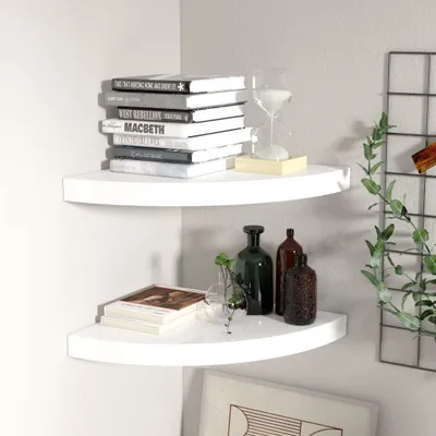 Produktbild von vidaXL Eck-Schweberegale 2 Stk. Hochglanz-Weiß 35x35x3,8 cm MDF