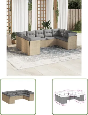 Produktbild von The Living Store 9-tlg. Garten-Sofagarnitur mit Kissen Beige Poly Rattan