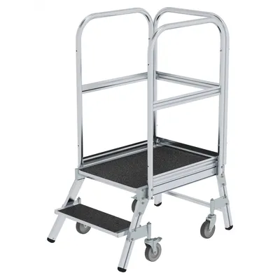 Produktbild von Günzburger Steigtechnik Podesttreppe einseitig begehbar mit Federrollen Korundbeschichtung R13 2 Stufen - 054102