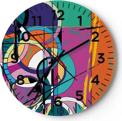 Produktbild von Wanduhr - Rund - Glasuhr - Abstraktion modern - 40x40cm - Schleichendes Uhrwerk - Lautlos - zum Aufhängen bereit - Dekoration Modern - Wanddekoration aus Glas - C4AR40x40-3601