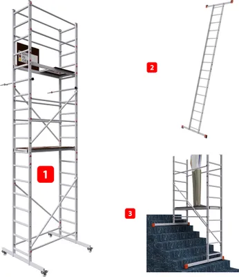 Produktbild von ALTEC AluCombine® 3.0 - 600 | 6m | Alu Fahrgerüst für Heimwerker mit 4 Laufrollen, Fahrtraverse & Wandanker | EN131 | Baugerüst Rollgerüst Montagegerüst Anlegeleiter