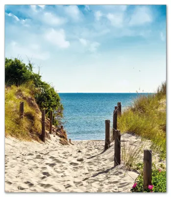 Produktbild von Wallario Herdabdeckplatte aus Glas, Größe 52 x 60 cm 1-teilig, Motiv Auf dem Sandweg zum Strand