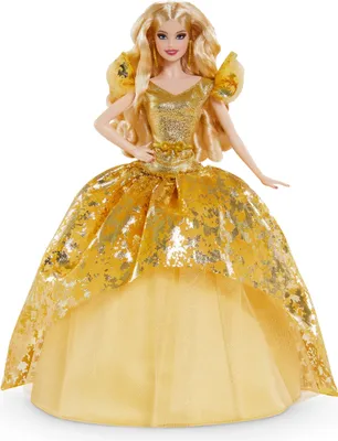 Produktbild von Barbie Signature 2020 Holiday Barbie-Puppe (30 cm, blondes langes Haar) im goldenen Kleid