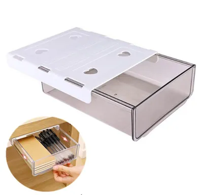 Produktbild von 2 Stück Schublade unter Schreibtisch, Schreibtisch Organizer, Schubladen Organizer für Büro Tisch Schminktisch Versteckte Schubladenbox Grau