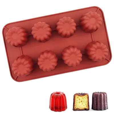 Produktbild von Mini Cannelé Silikonform 8 Mulden Rot Antihaft für Pralinen Pudding