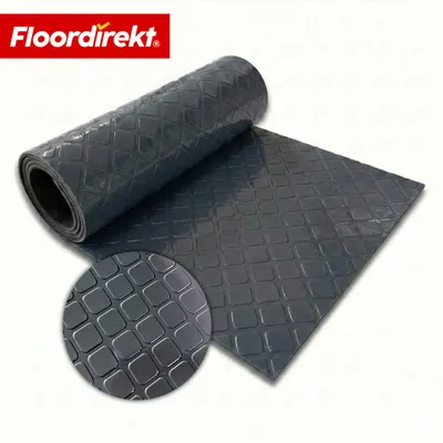 Immagine prodotto di Pavimento in PVC Floordirekt Check Quadra, 110 x 250 cm, antiscivolo e facile da pulire, effetto quadrato, taglio su misura, per garage, officine e magazzini, antracite