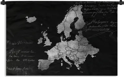 Produktbild von MuchoWow® Wandteppich Wandbehang Eurocard mit kursivem Text - schwarz und weiß 120x80 cm Tapisserie Dekoration Wandtuch - Wanddekorationen - Wandtücher