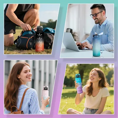 Produktbild von Auslaufsichere Trinkflasche 1L - BPA-freie Flasche mit Strohhalm für Schule, Fahrrad und Fitness