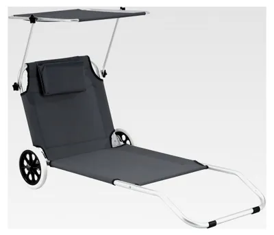 Produktbild von Sonnenliege Lazkano mit Rollen 150x62cm Gartenliege Liege Strandliege Aluminium Dunkelgrau