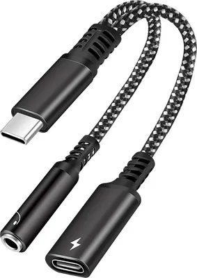 Produktbild von USB Typ C 2 in 1 Mit Zahlen Chip Adapter Ladekabel 3,5 mm AUX Klinke Kopfhörer Schwarz