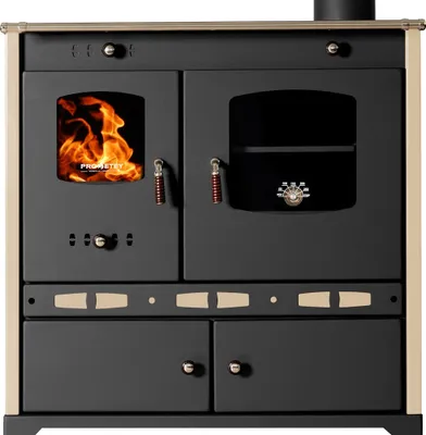 Zdjęcie produktu dla EEK A+ Kuchenka opalana drewnem Perfect ECO LUX kremowa, wersja prawa - kuchenka z paleniskiem stałym 7,38 kW