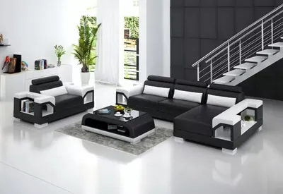 Zdjęcie produktu dla Skórzana nowoczesna kanapa do salonu skórzana sofa zestaw wypoczynkowy sofa stolik kawowy w kształcie litery L