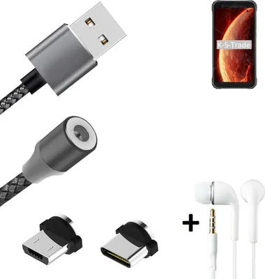 Produktbild von K-S-Trade® Hochwertiges Magnet-Lade-kabel Sync-Kabel Daten-Kabel + Kopfhörer kompatibel mit Blackview BV4900 mit USB-Typ-C-Anschluss und