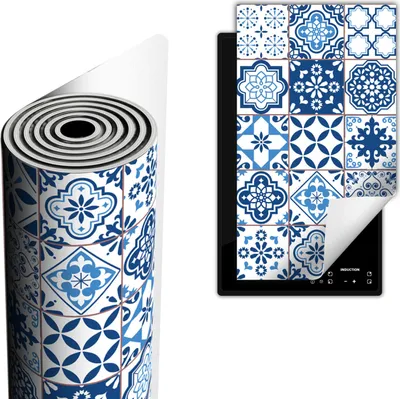 Produktbild von Herdabdeckplatte abdeckung Glaskeramikkochfeld abdeckplatte 30x52 cm Anti Rutsch Matte Aufrollbar, Mosaik Blau