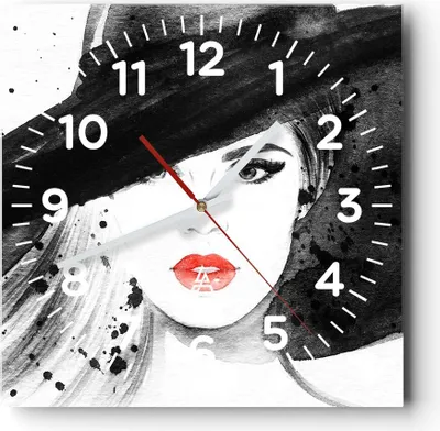 Produktbild von Wanduhr - Quadrat - Glasuhr - Frau Gesicht Lippen - 40x40cm - Schleichendes Uhrwerk - Lautlos - zum Aufhängen bereit - Dekoration Modern - Wanddekoration aus Glas - C4AC40x40-3916