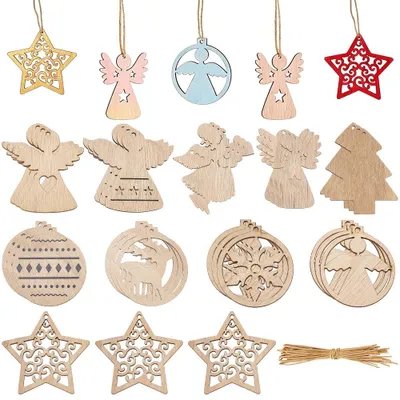 30er-Set Holzausschnitte Weihnachten zum Bemalen mit Juteschnur