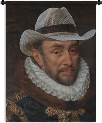 Produktbild von MuchoWow® Wandteppich Wandbehang Wilhelm von Oranien - Adriaen Thomasz - Cowboyhut 150x200 cm Tapisserie Dekoration Wandtuch - Wandaufhängung - Moderner