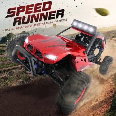 Productafbeelding van JJR/C Q46 1:12 Mini 2.4G 4WD RC hoogspeed voertuig, crawler, off-road raceauto met LED-verlichting (rood)