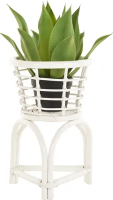 Produktbild von KRINES HOME Rattan Blumenständer gestäbt 50er / 60er Jahre Stil niedrige Blumensäule (Weiss)