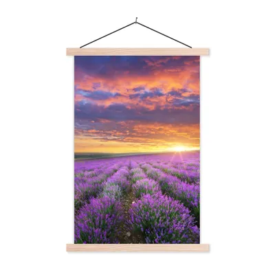 Produktbild von MuchoWow® Textilposter Lavendel - Wolken - Frühling 120x180 cm mit holzfarbenen Rahmen - Textil-Plakat