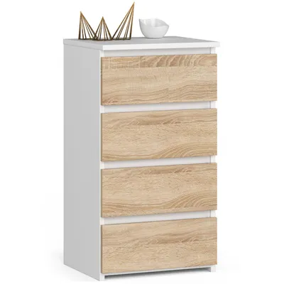 Produktbild von Kommode 40 cm 4 Schubladen Wohnzimmer Schrank B40 x H74 x T35 cm Weiß-Sonoma