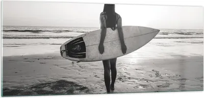 Produktbild von Bilder auf glas - Einteilig - Frau Strand Surfen - 100x40cm - Glasbilder - Wandbilder - Bilder - zum Aufhängen bereit - Wanddekoration aus Glas - Glas Bilder - Wandbild auf Glas - GAB100x40-5036