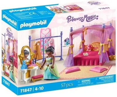 Image de PLAYMOBIL Chambre de princesse avec lit baldaquin, Figurine, Tapis, 3 Robes, Accessoires, 71847