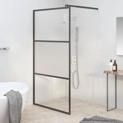Productafbeelding van Douchewand voor inloopdouche, glazen douchewand, glazen doucheafscheiding, douchewand voor badkuip, doucheafscheiding, badkuipombouw, 100x195 cm, gehard glas, halfmat, zwart