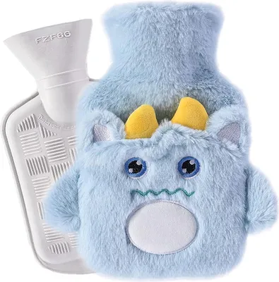 Produktbild von Kinderwärmflasche, süße Monster-Wärmflasche mit Handwärmerbezug, flauschige, abnehmbare und waschbare Wärmflasche, Premium-Wärmflasche,