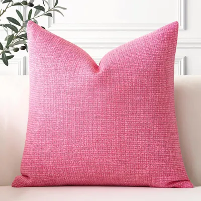 Productafbeelding van Set bestaande uit 1 kussenhoes, effen linnen, 50 x 50 cm, roze