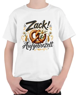 Produktbild von Zack! Aufgebrezelt Bayern Brezel Wiesn Trachtenshirt Lederhose Kinder T-Shirt, Weiß, 116
