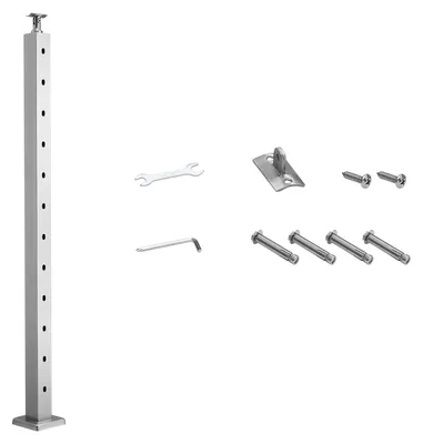 Immagine prodotto di Palo per ringhiera in acciaio inossidabile SucceBuy, 107x5x5 cm, con fori preforati a 30°, supporto orizzontale e curvo, 1 pezzo, argento