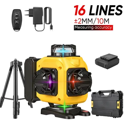 Immagine prodotto di Livella laser 4D a 16 linee - Autolivellante - 360° - 4 colori - Con treppiede - 1 batteria