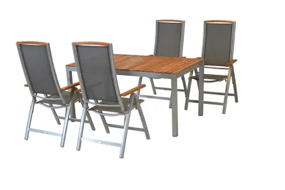 Produktbild von Merxx Gartenmöbel Set 5tlg., 4 Klappsessel, Tisch 150 x 90 cm, silber/grau - Aluminium/Akazie/Textil