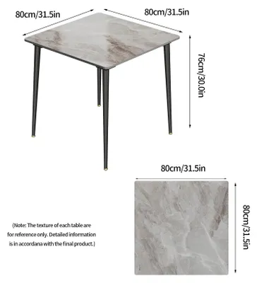 Produktbild von Esstisch 80 cm - Moderner quadratischer Küchentisch - Sinterstein Tischplatte mit Marmoroptik - Metallbeine - Für 4 Personen - 80x80x76 cm - Grau